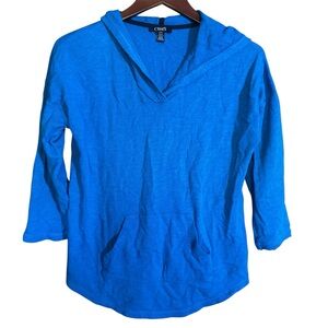 Chaps Women's Cotton Modal Blend Turquoise 3/4 Sleeve Hooded Top in Large